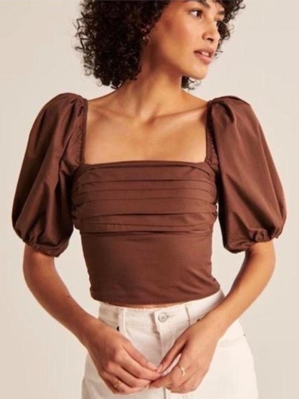 Abercrombie & Fitch Chocolate Brown Square-Neck Puff Sleeve Crop Top